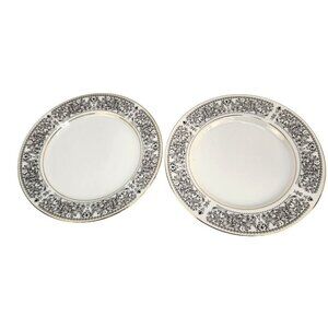 Royal Wentworth Ambassador 8692 Black & Gold Filigree Design Salad Plates Set Of